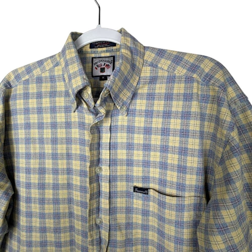 Vtg Faconnable Albert Goldberg Shirt Mens Medium Yellow Blue Plaid Cotton France